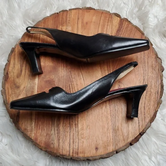 Etienne Aigner Black Leather Slingbacks Heels Size 8.5 M - Picture 2 of 8